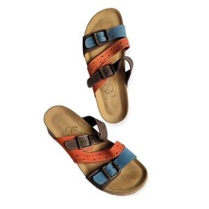 Liberty Manadrino Sandals by Bos & Co Tan, orange and blue size 6